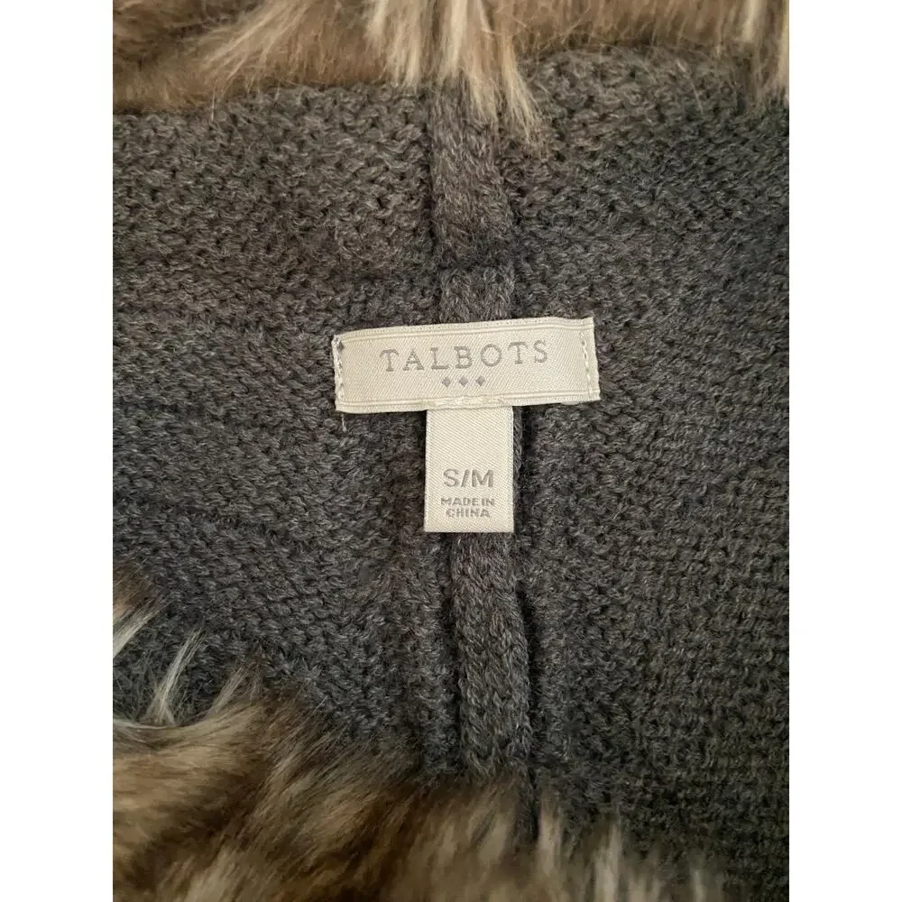 Grey Faux Fur Collar Cable Knit Poncho Cape Sweater